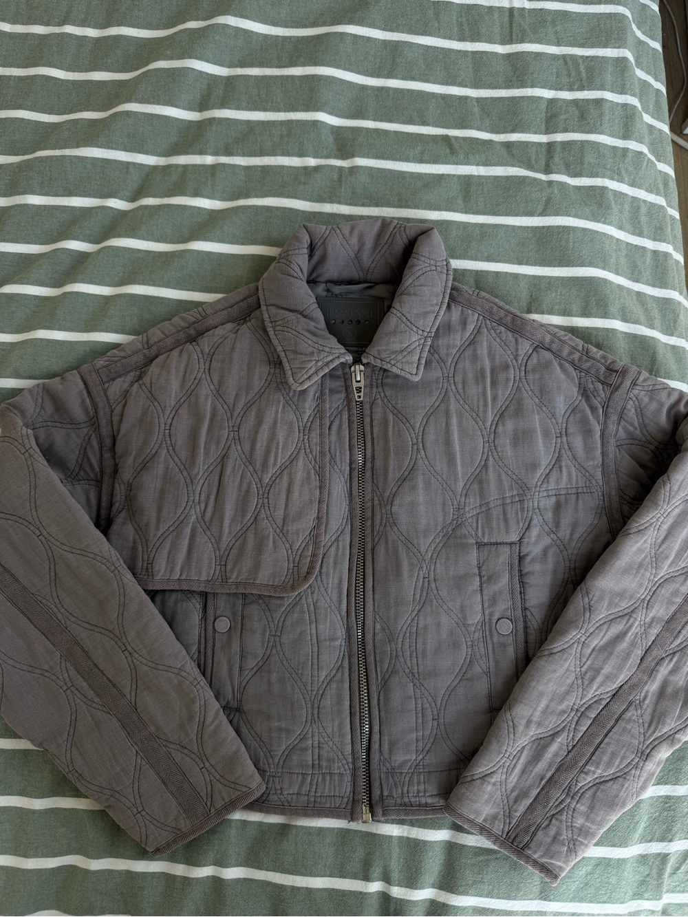 Nordstrom grey-mauve quilted bomber jacket